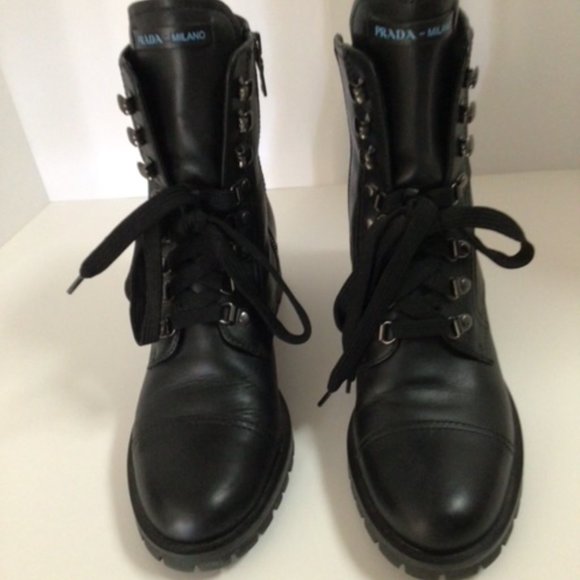 PRADA Black Leather Combat Boot w/ lug sole size 39 - Picture 2 of 14